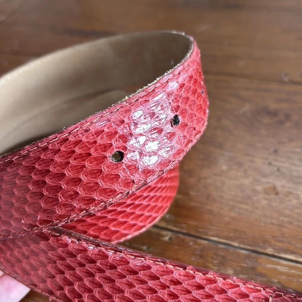 Carlisle Red Genuine Snake Belt Women’s Metal Filigree Buckle Size Medium